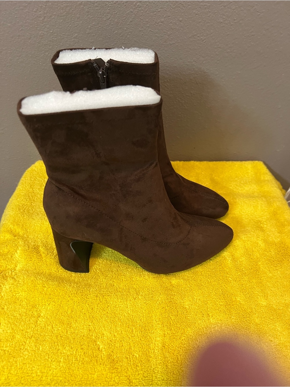 MIA Chocolate Brown Suede Block Heel Ankle Boots Brand New Without Box